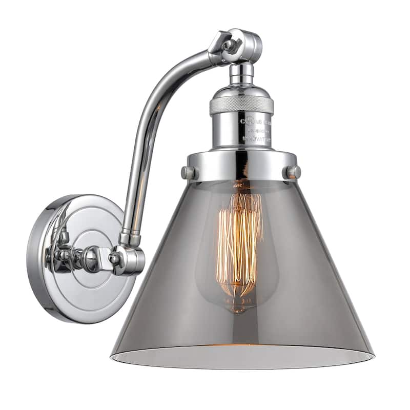 Innovations Lighting Large Cone Single Light 12" Tall Wall Sconce - Polished Chrome / Smoked