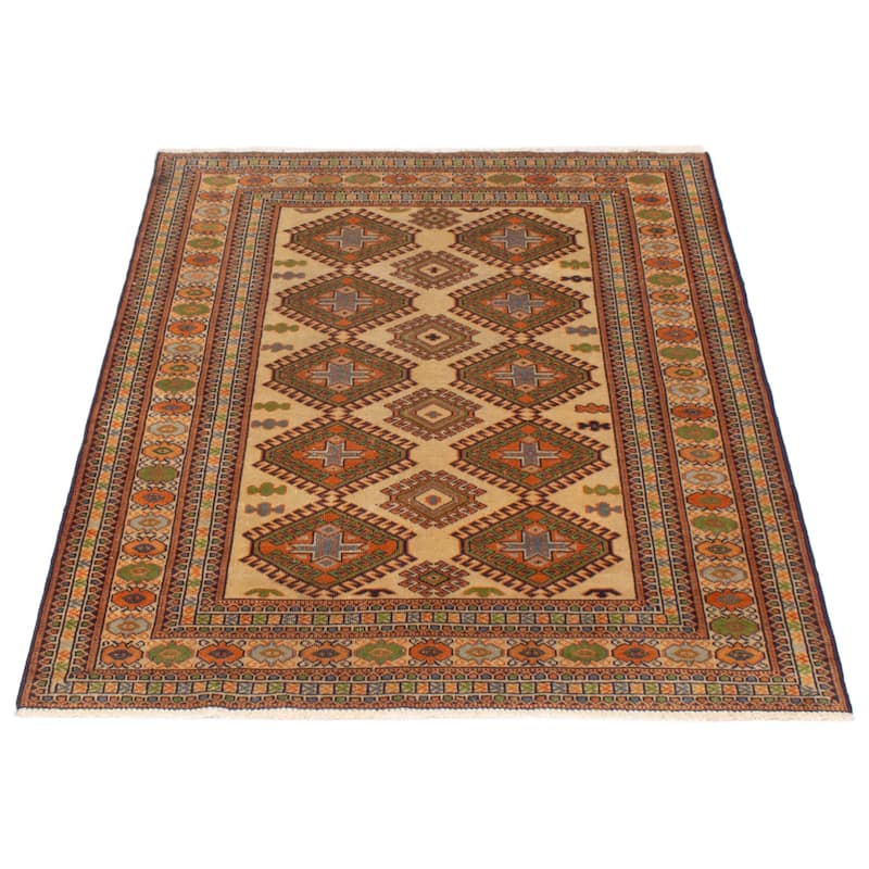 ECARPETGALLERY Hand-knotted Teimani Cream Wool Rug - 4'4 x 5'7