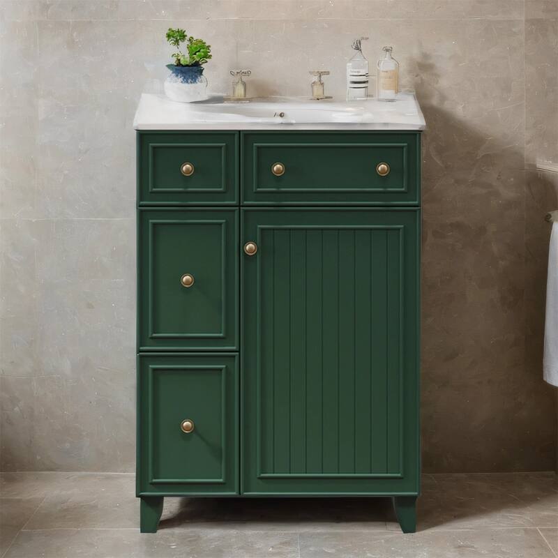 24" Bathroom Vanity with Ceramic Sink, Two Drawers, Soft-Close Door