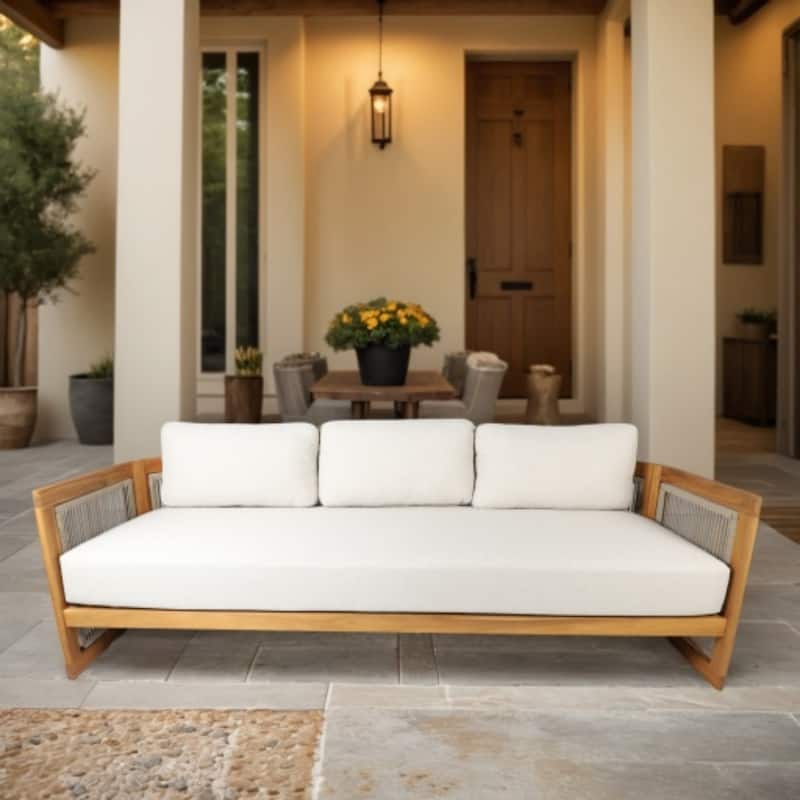 Outdoor Acacia Wood 3-Seater Sofa with Stylish Cushioned Seating for Outdoor Living