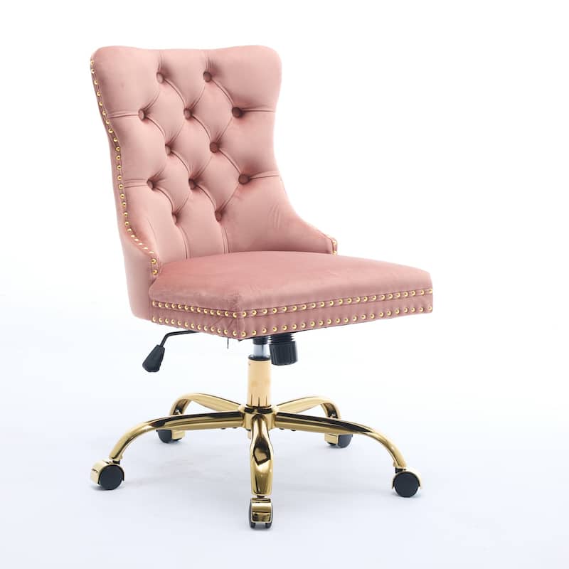 Velvet Upholstered Home Office Chair, Tufted Swivel Chair with Wheels, Ergonomic Computer Chair with Adjustable Height