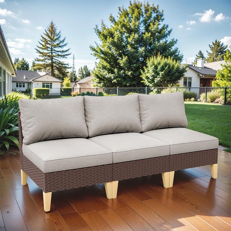 Gymojoy 3 Pieces Sectional Rattan Sofa Set Weather-resistance - Brown - Beige