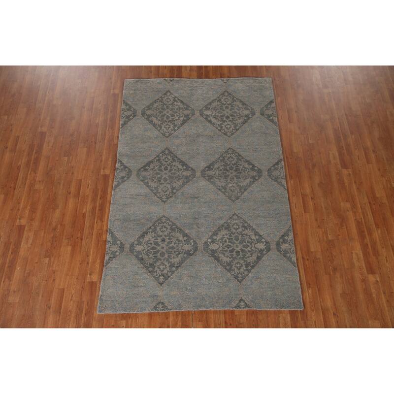 Geometric Moroccan Indian Area Rug Hand-Knotted Wool Carpet - 5'1"x 7'11"