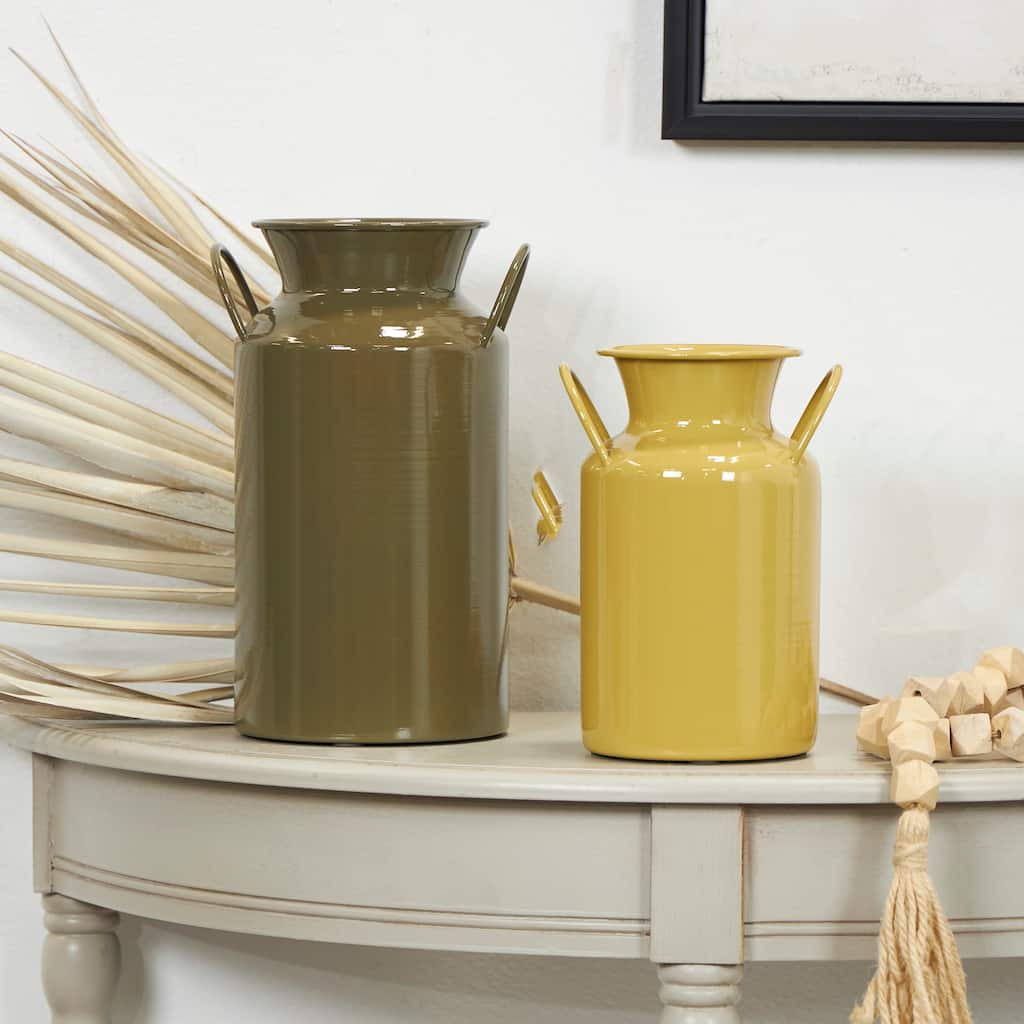 Multi Colored Metal Jug Decorative Vase with Handles (Set of 2)