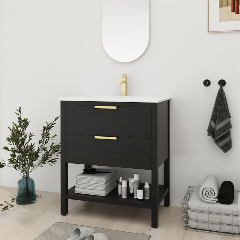 Bathroom Vanity With Sink In 30 Inch, Freestanding Bathroom Vanity With 2 Soft Close Drawers