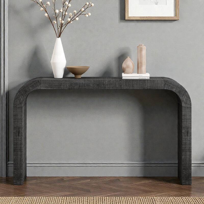 52 Inch Wood Console Table with Curved Edge, Rustic Cedar Veneer Entryway Table with Sled Base for Living Room