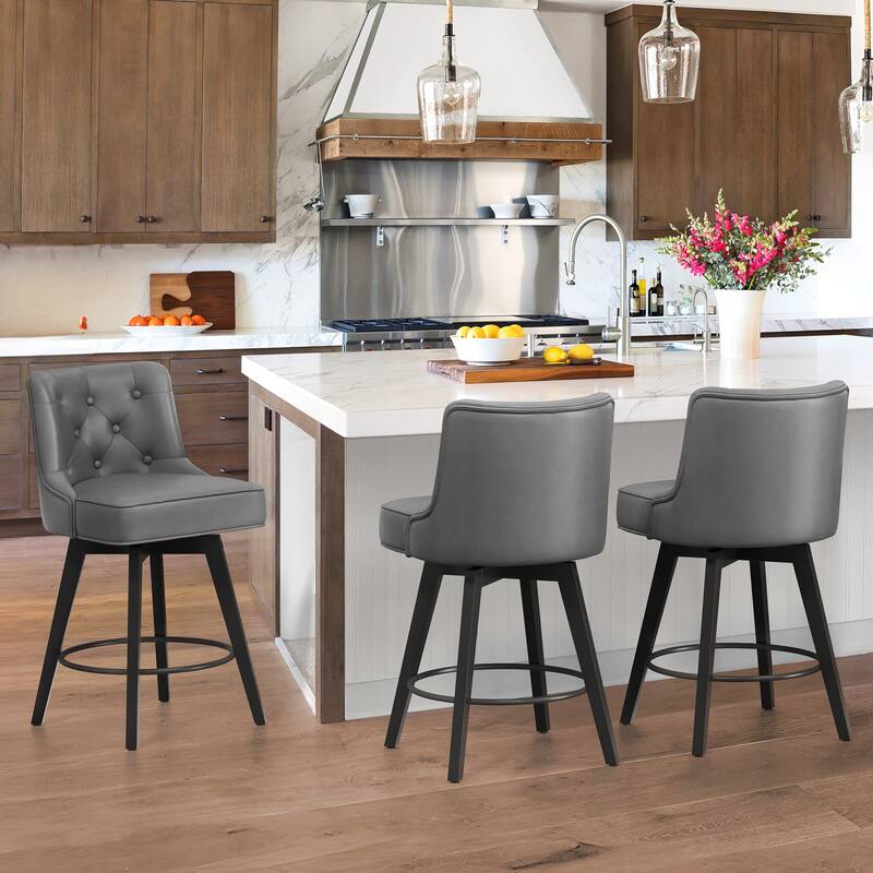 Modern 26.in Swivel Bar stool Upholstered Wooden Counter Height Footrest Armless Stool with Back