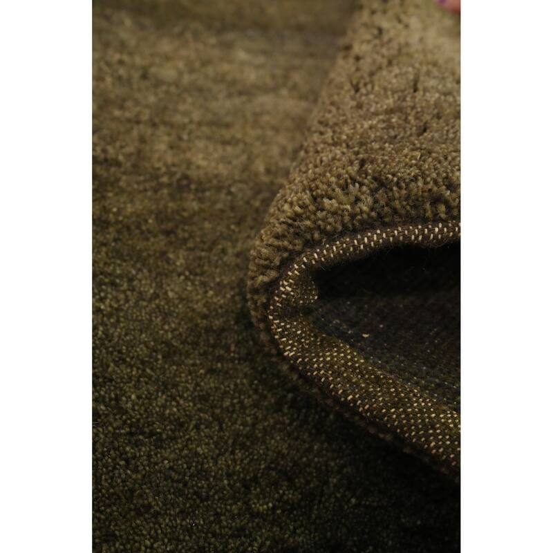 Hand Knotted Oriental 100% Wool Carpet Modern Solid Green Gabbeh Runner Rug - 4' 9'' X 2' 5''