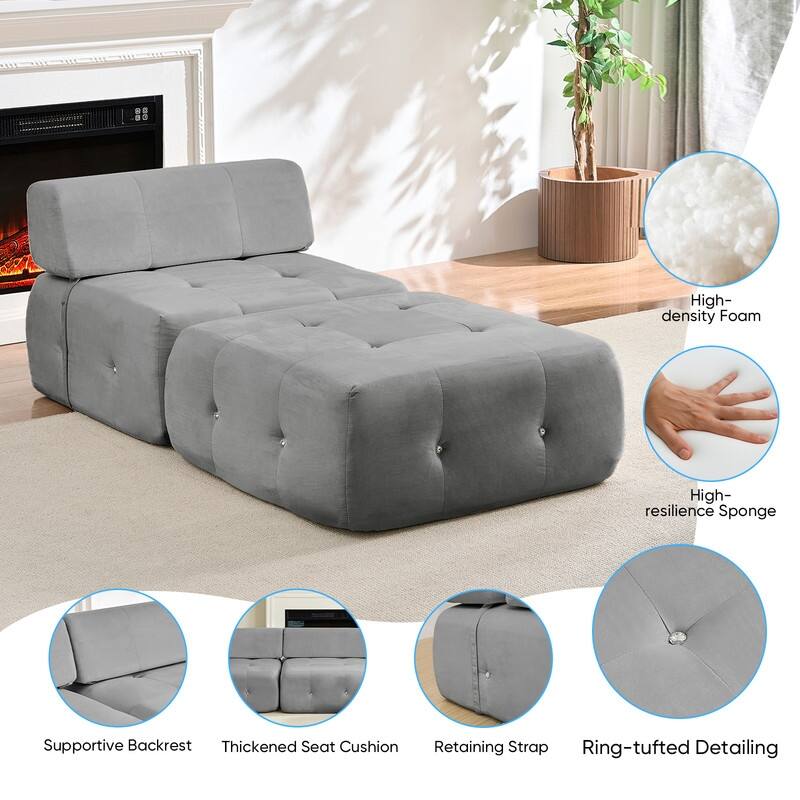 Mixoy Modern Velvet Single Sofa, 1-Seater Modular Sofa Couch with Rivet Trim for Living Room