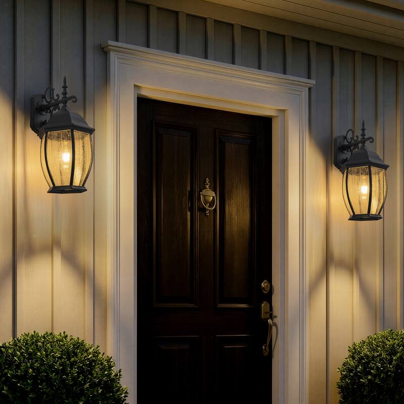 C Cattleya Matte Black Aluminum Outdoor Wall Sconce with Seeded Glass