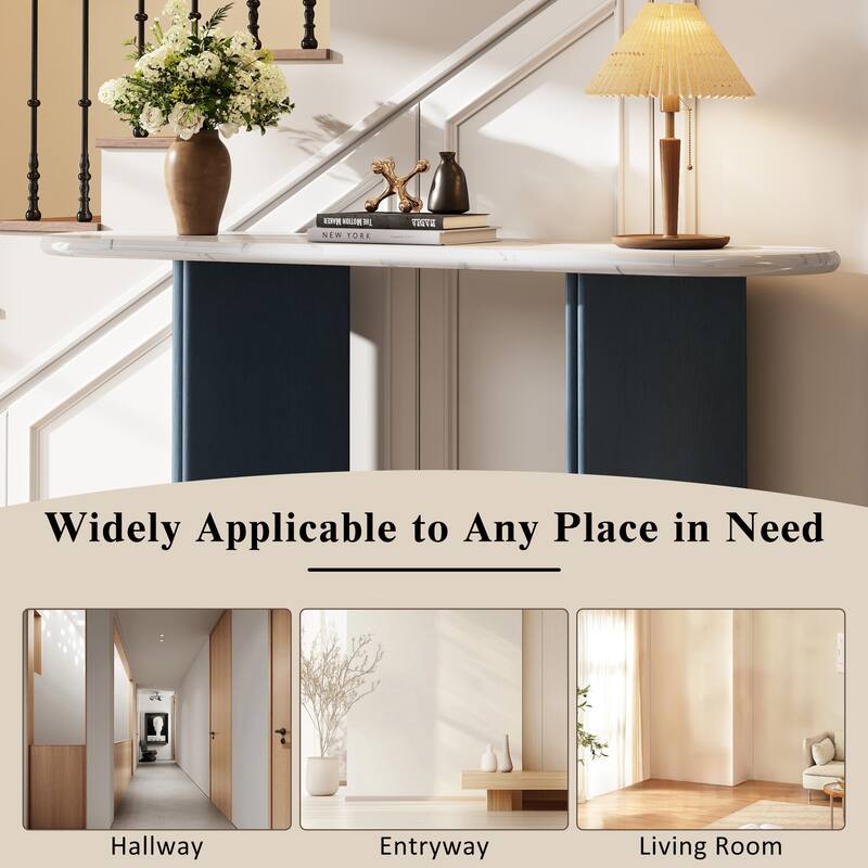 Narrow Console Table with Oval Faux Marble Top