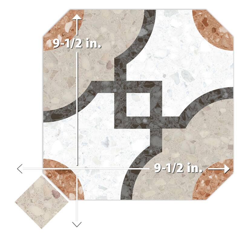 Merola Tile Riviera Octagon Grimaud Multicolor with Taco Beige 7-7/8" x 7-7/8" Porcelain Floor and Wall Tile