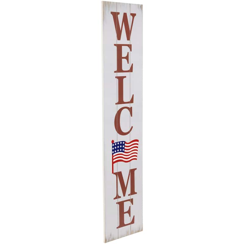 Welcome USA Flag Americana Wooden Wall Sign - 36"