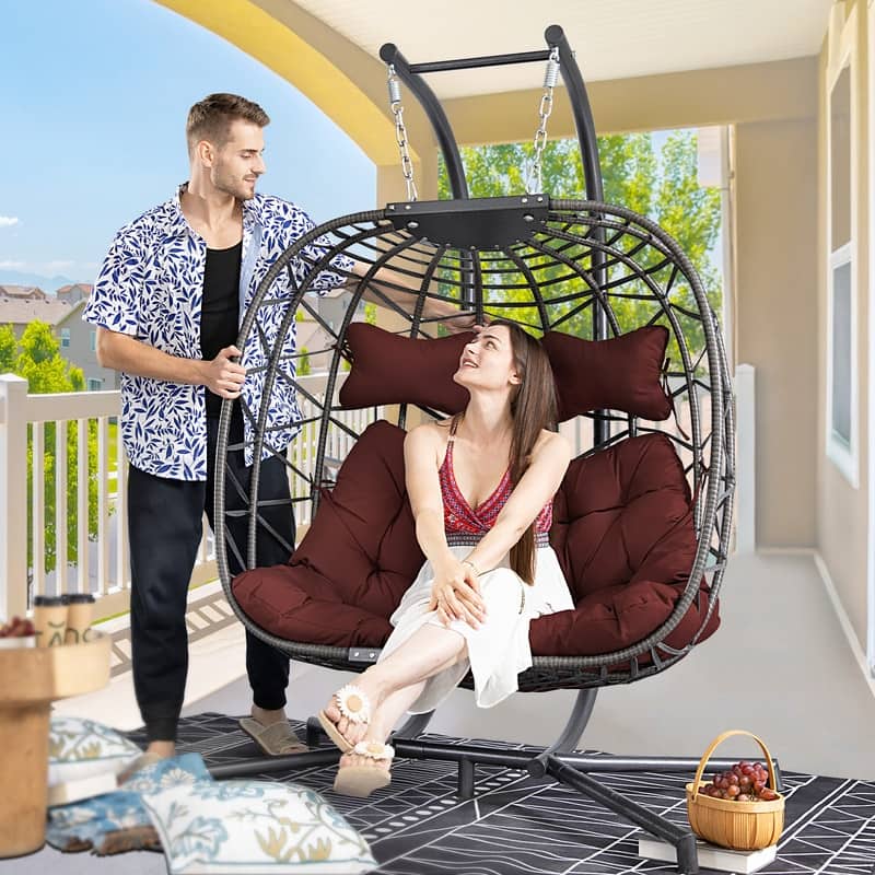 FINCATI Outdoor Oversized Double Egg Chair Swing, 700 lbs Double Egg Chair Outdoor, 2 Person Egg Chair Swing, Hanging Egg Chair