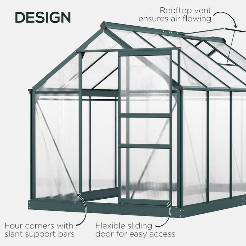 Outsunny Polycarbonate Walk-In Greenhouse with Rooftop Vent & UV-Resistant Walls
