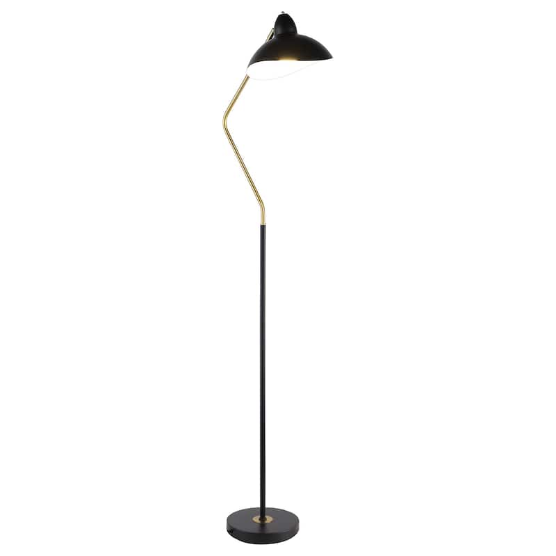 69 Inch Floor Lamp, V Curved Arm, Wavy Edges, Black Metal, Gold, White