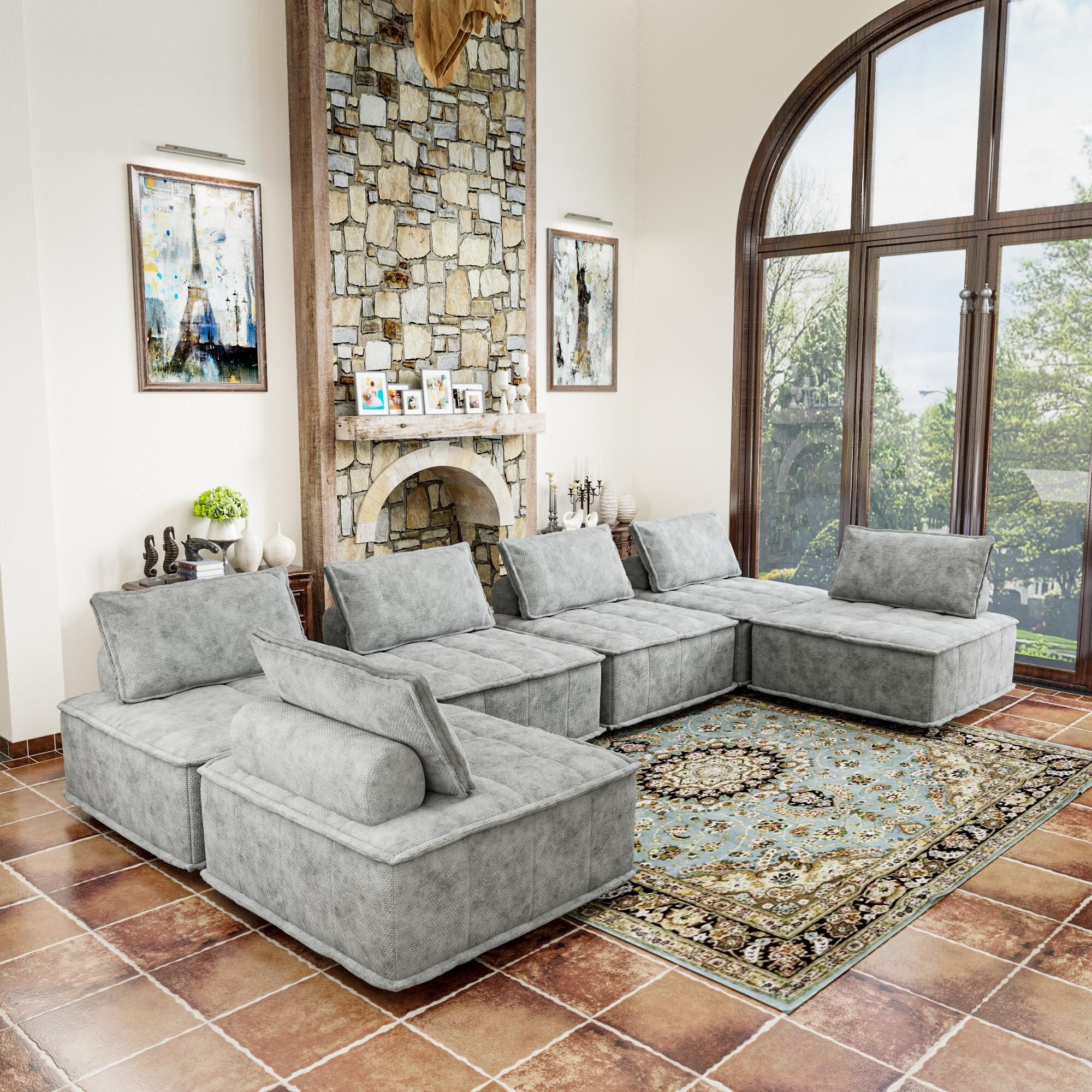 Luxury Oversized 6 Piece Modular Sectional Couch Entertainment Zones High Flexibility Grey Bed Bath Beyond 42079985