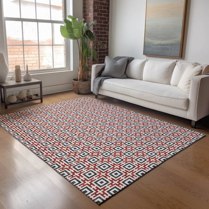 Premium Washable Super Soft Modern Mosaic Mayfield Rug - Red - 10' x 14' - Rectangle