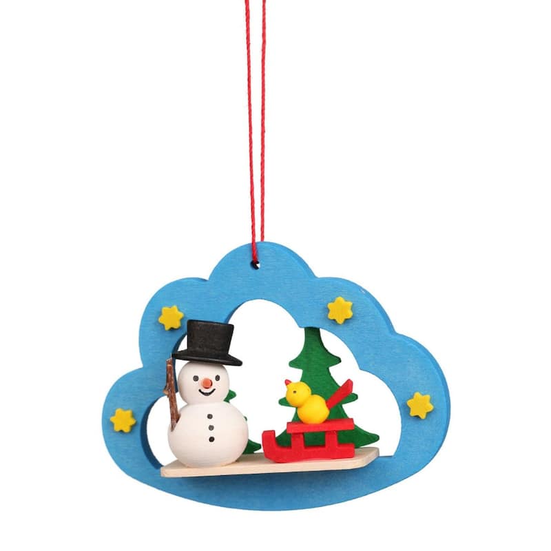 3" Blue White Green Snowman a Blue Cloud Christian Ulbricht Ornament