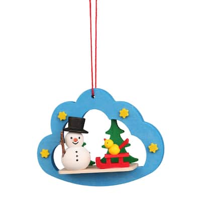 3" Blue White Green Snowman a Blue Cloud Christian Ulbricht Ornament