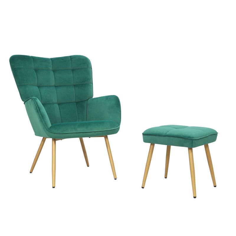 Maypex Upholstered Wing back Chair with Ottoman and Toss Pillow