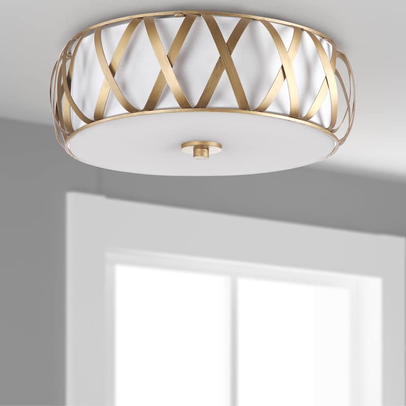 SAFAVIEH Lighting Cori 2-Light Gold Cross Ceiling Light - 15.375"x15.375"x6.125" - Antique Gold - 15Wx15Dx6H
