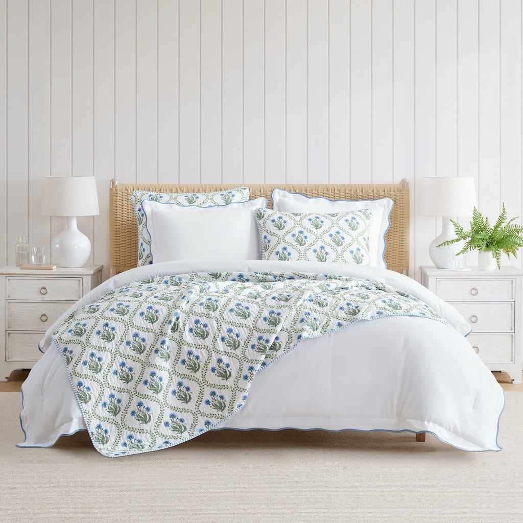 Martha Stewart Chloe Green Cotton Reversible Quilt Set