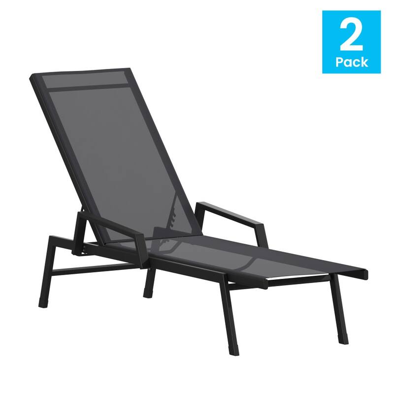 Set of 2 All-Weather Textilene Adjustable Chaise Lounge Chairs with Arms