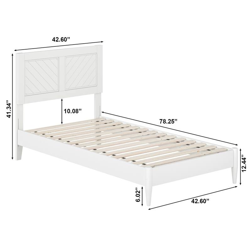 Solid Wood Low Profile Platform Bed - Twin Size, White Finish