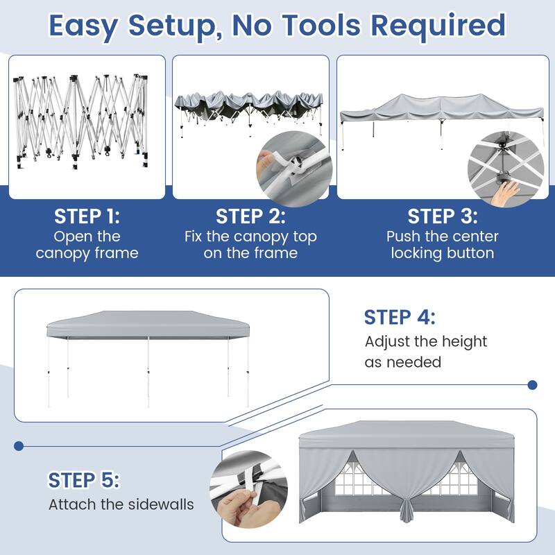 Gymax 10 X 20 FT Pop up Canopy Tent w/ 6 Sidewalls Wheeled Bag 6