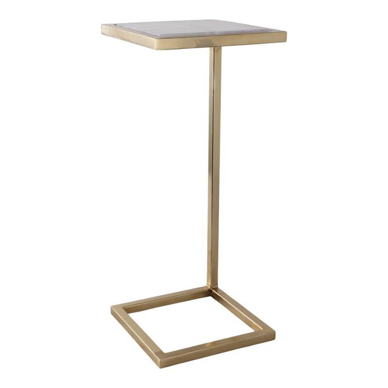 Metal Side Table Square Top Narrow C-Frame Accent - White - 24.0"