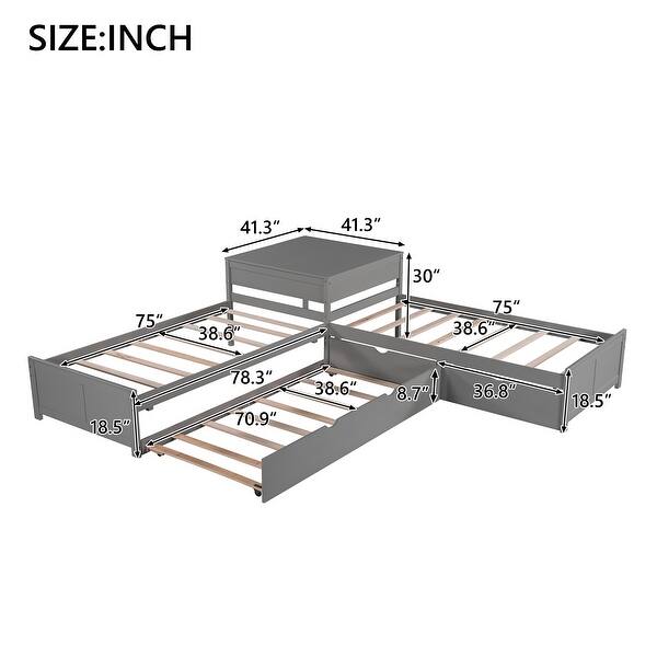 dimension image slide 0 of 3, L-shaped Twin Size Platform Bed with Trundle and Drawers Linked with Built-in Desk, White
