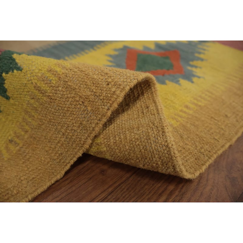 Hand Woven Oriental 100% Wool Carpet Southwestern Tribal Multi-Colored Kilim Area Rug - 9' 11'' X 8' 1''