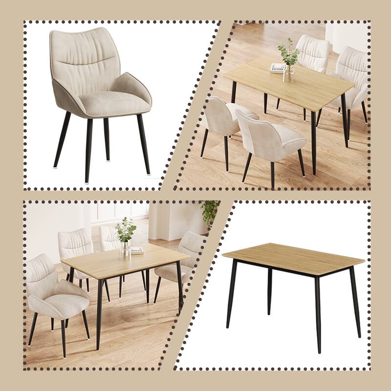 Modern Wood Grain Dining Set with Black Metal Legs, Seats 4-6, 5-Pcs