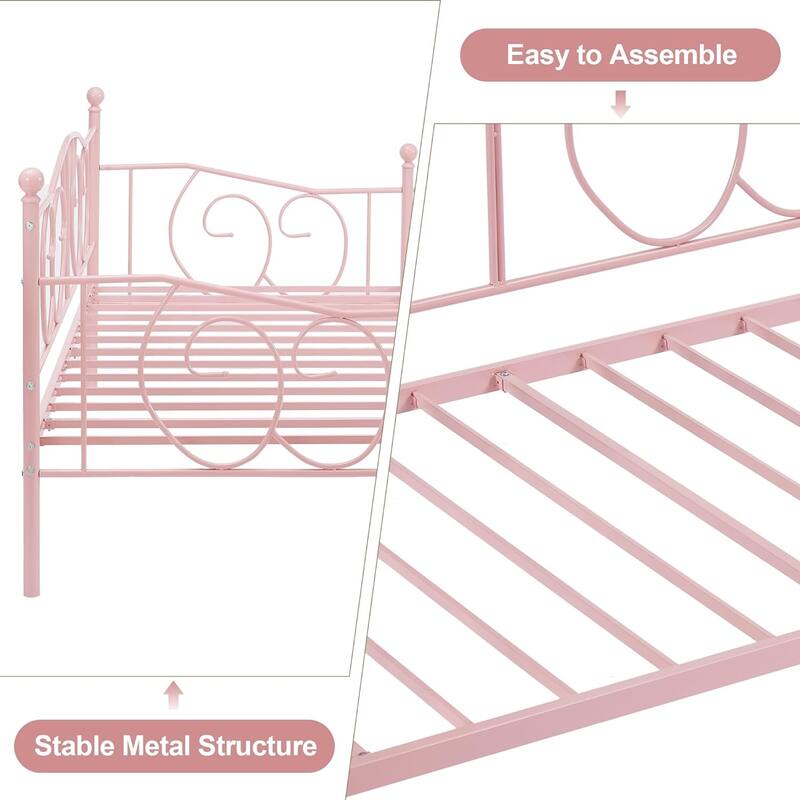 VECELO Metal Twin Size Daybed with Roman Column Legs Scroll Design Heavy Duty 350 lbs Capacity Sofa Bed for Living Room