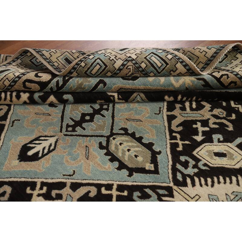 Hand Knotted Oriental 100% Wool Carpet Traditional Medallion Black Kazak Area Rug - 9' 7'' X 8' 2''