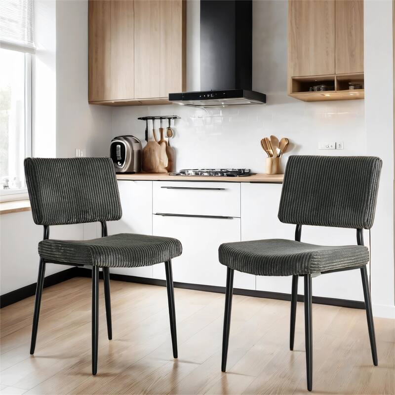 Modern Velvet Upholstered Dining Chair with Metal Legs (Set of 2) - Grey