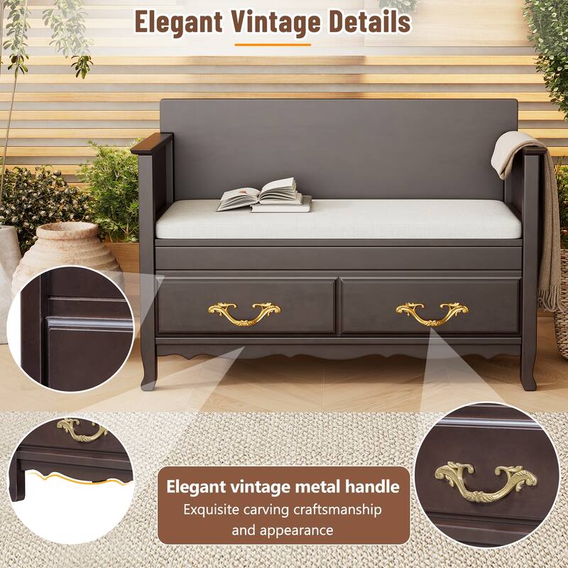Shoe Bench with Removable Cushion,Hidden Storage and Back