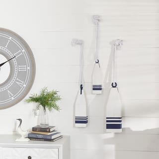 White Wood Handmade Buoy Decorative Sculpture with Rope Accents (Set of 3)