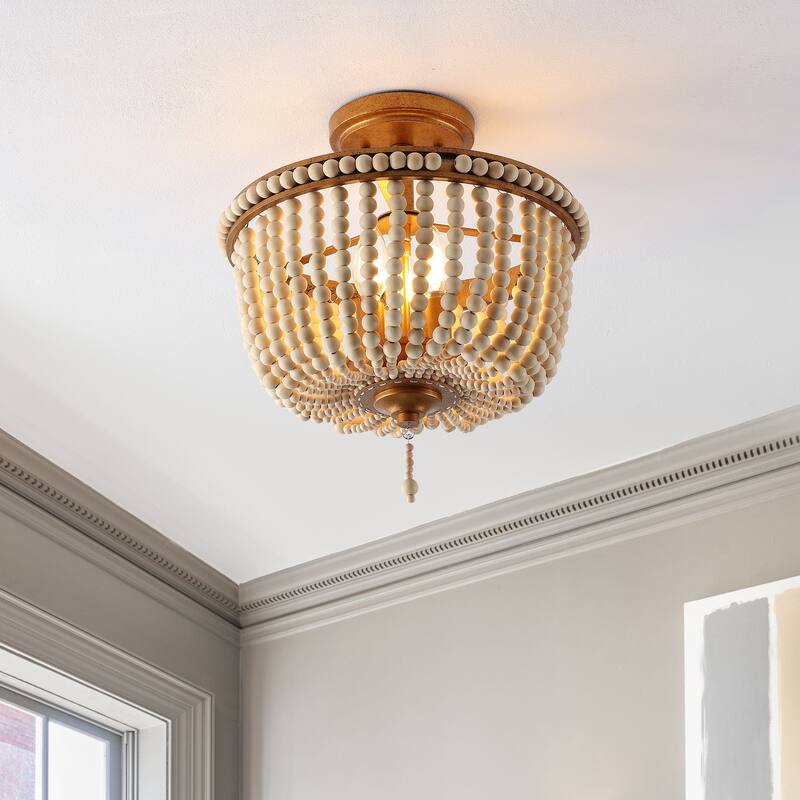 Georgian Wood Beaded/Metal LED Flush Mount, by JONATHAN Y