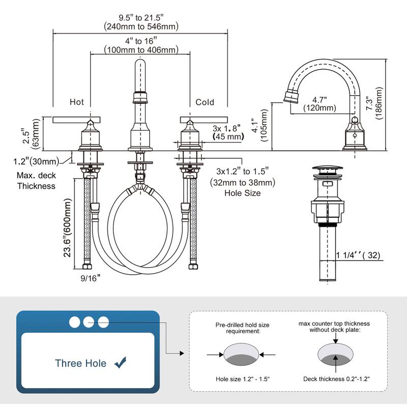 WOWOW 8 in. Widespread Double-Handle Bathroom Faucet with Drain Kit