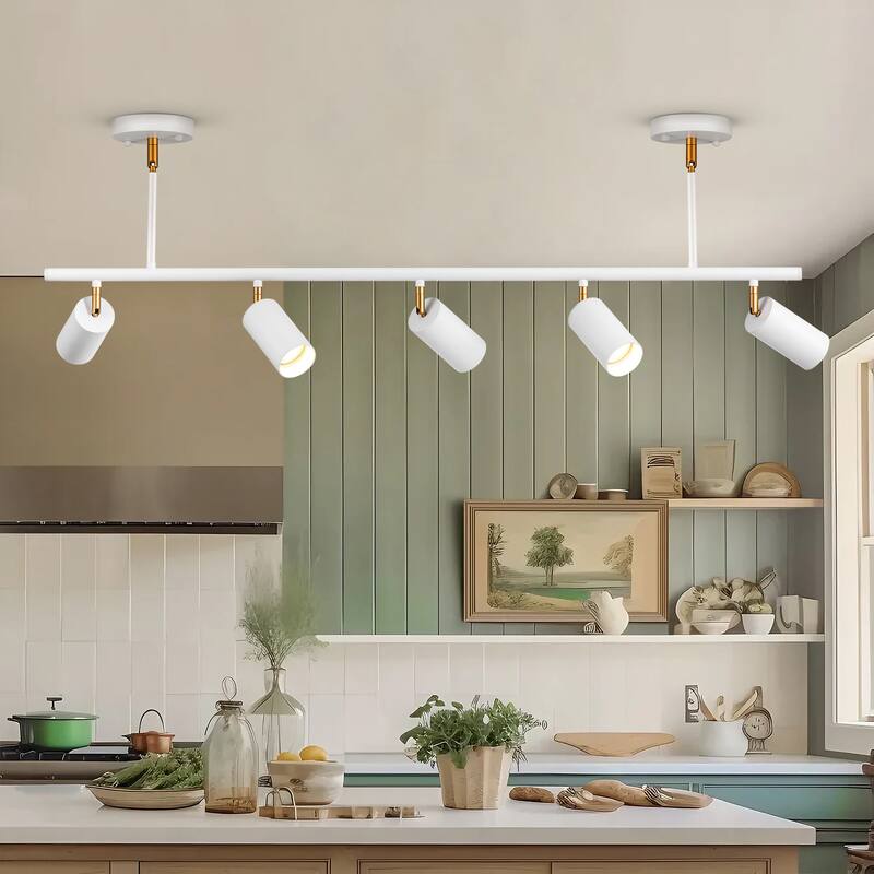 5-Light Black/ Gold Modern Industrial Adjustable Linear Ceiling Track Lighting Kit Spot Tracking Light Pendant - White