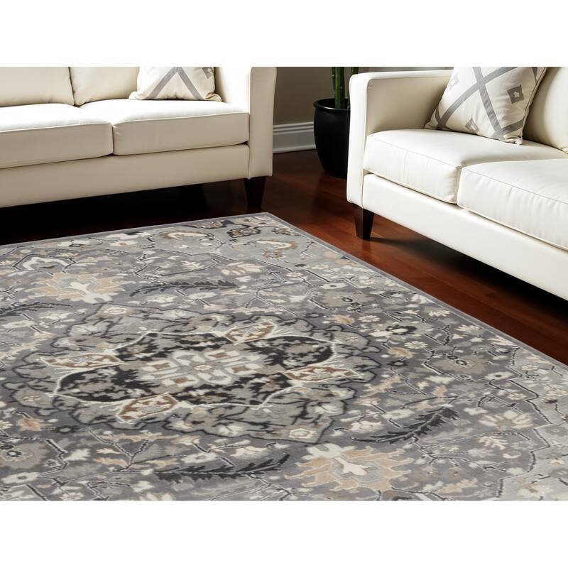 Power Loomed Floral Non Skid Low Pile Area Rug - 118' X '94' X '0.25 - 118' X '94' X '0.25 - Black - Rectangle