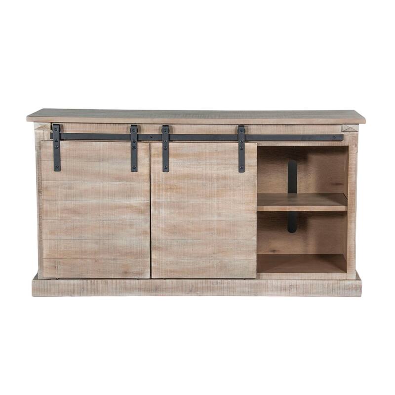 Zena TV Media Console, 3 Shelves, 2 Barn Doors, Taupe Wood, 65 Inch