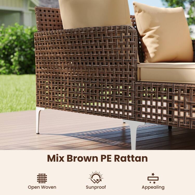 Mix Brown Rattan Day Bed with Cushions Outdoor Lounger - 60" x 52.5" x 27.5"