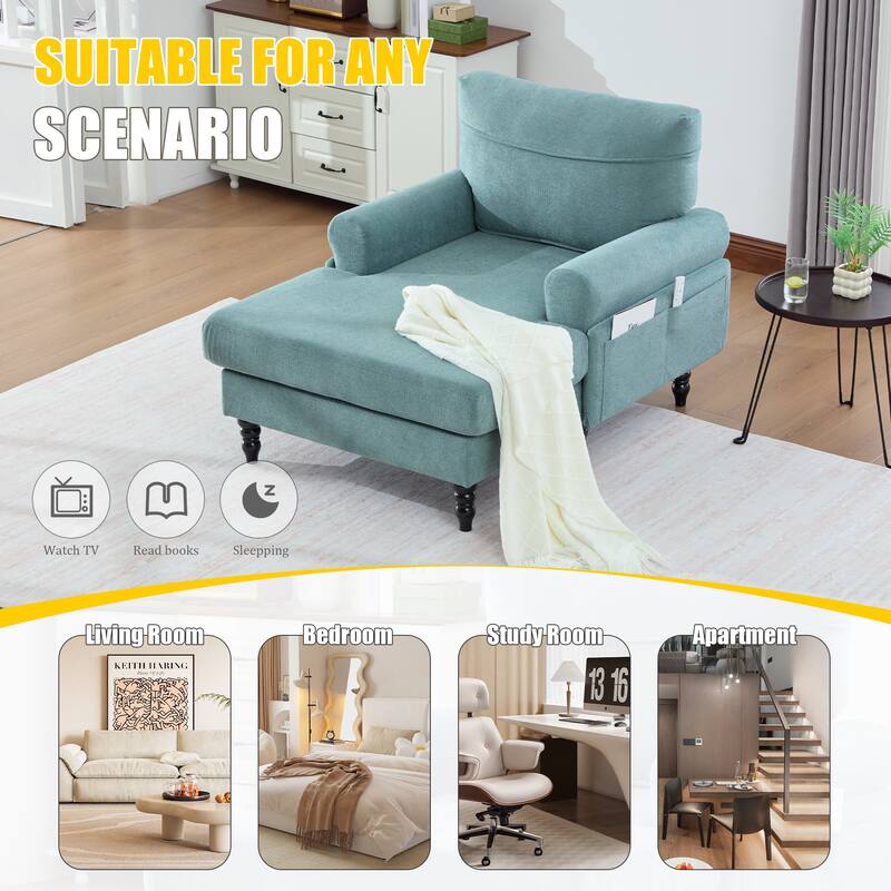 Modern Minimalist Chenille Fabric Chaise Lounge Recliner Single Sofa