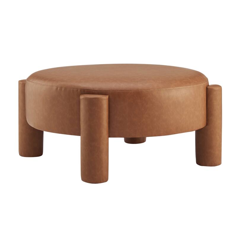 NPD Furniture Elora Faux Leather Round Ottoman - Vintage Cider