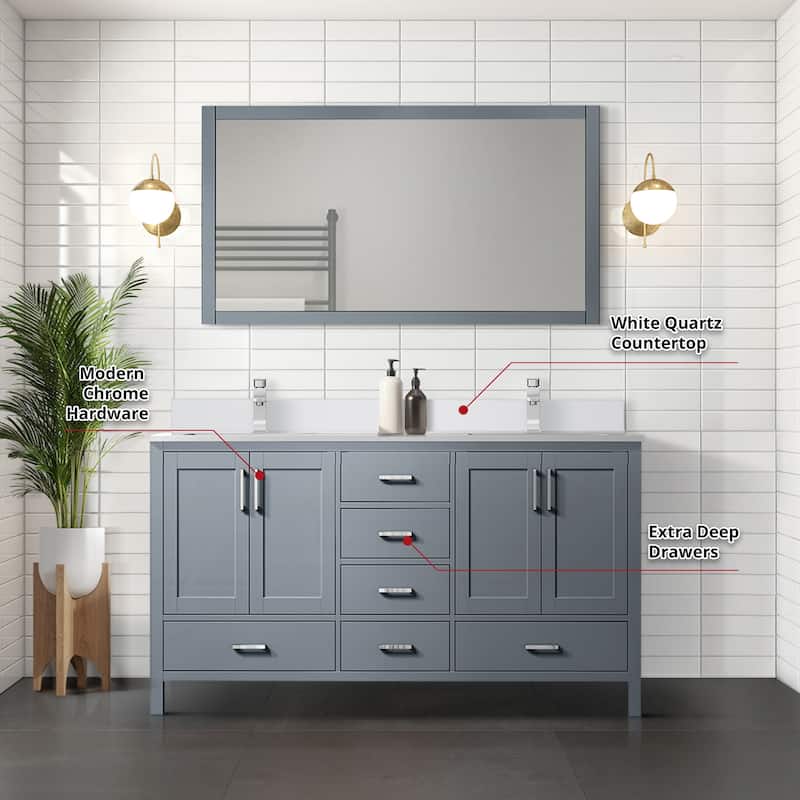 Jacques 60 in. W x 22 in. D Dark Grey Double Bath Vanity and White Quartz Top