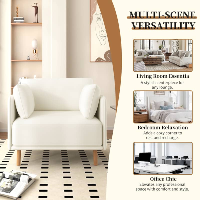 Modern Upholstered Accent Chair, Ergonomic Single Sofa Chair, Lounge Reading Chair with Solid Wood Legs for Living Room, Bedroom