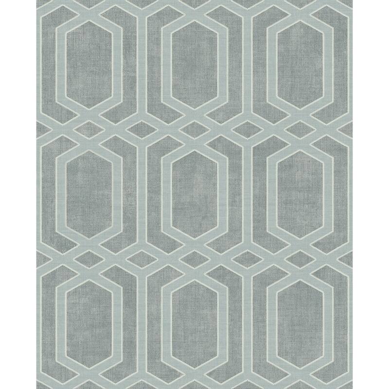Seabrook Designs Wynne Geo Lattice Unpasted Wallpaper - 20.5 in. W x 33 ft. L - Metallic Blue Smoke